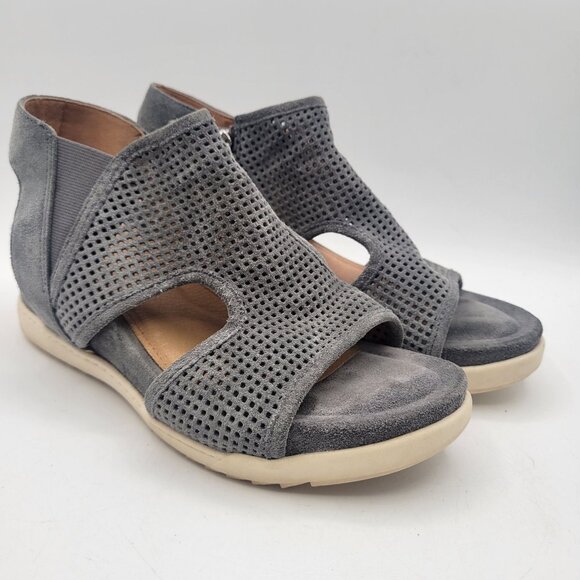 Sofft Shandi Sandals Gray Suede Open Toe Strappy Comfort Wedge Side Zip Womens 8 - Picture 1 of 11